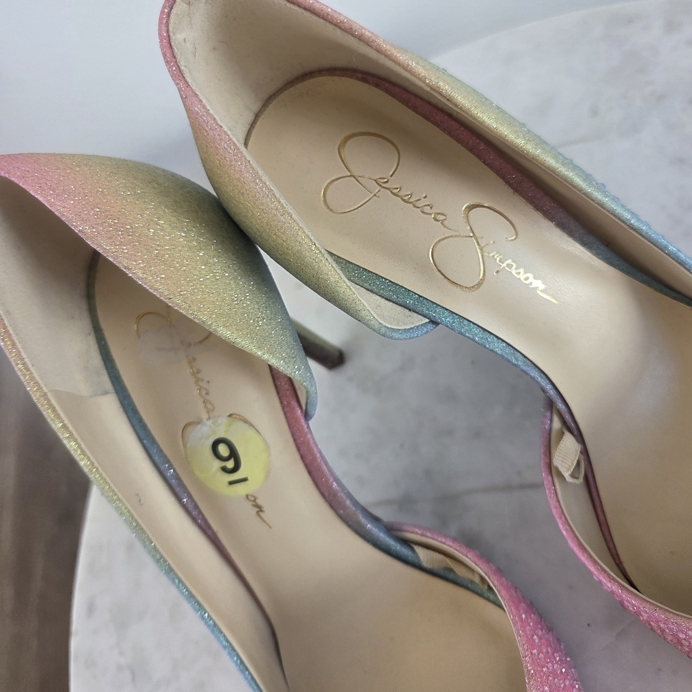 Jessica Simpson Multicolor Rainbow Ombre Rhinestone Heels Pumps NWT Pointed Toe - Picture 4 of 12